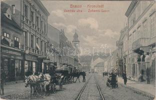 Brassó, Kronstadt; Vámház utca, Eduard Binder és Theiss & Marton üzlete / street, shops (EB)