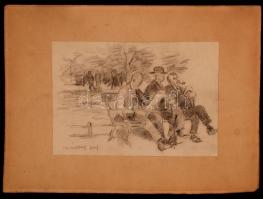 Márkus jelzéssel: Délután a városi parkban, ceruza, papír, 14,5×21 cm