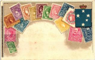 Victoria (Australia) - set of stamps, Ottmar Ziehers Carte Philatelique No. 34, Emb. litho