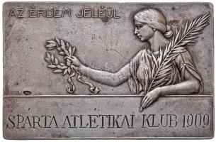 1909. "Az érdem jeléül - Sparta Atlétikai Klub 1909" jelzett Ag díjplakett (56x37mm) T:2,2-