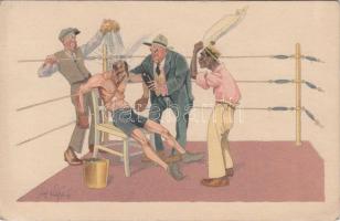 Box match, humour, black man, B.K.W.I. 278-1. s: Schönpflug