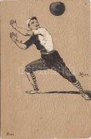 Handball player, B 183. Emb. litho s: Heyer (fa)