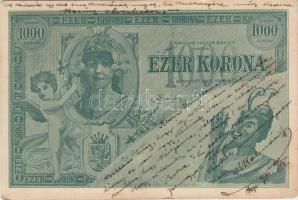 1000 Korona banknote, Lucifer Bank, Hebrew New Year greeting, humour (EK)