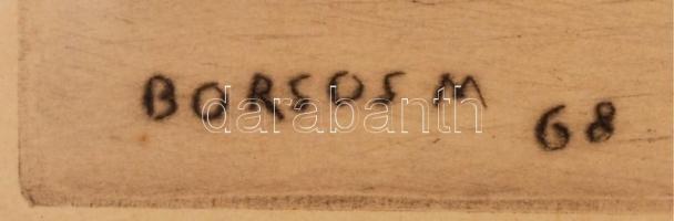 Borsos Miklós (1906-1990): Merengő lány, rézkarc, papír, jelzett, üvegezett fa keretben, 23×32 cm