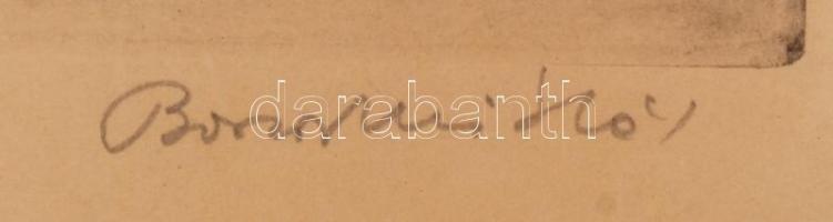 Borsos Miklós (1906-1990): Merengő lány, rézkarc, papír, jelzett, üvegezett fa keretben, 23×32 cm