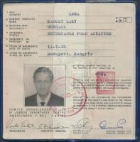 cca 1970 Kuba, A nemzeti olimpiai bizottság által Laky Károly vízilabda mesteredző részére kiállítot...