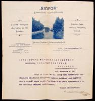 1910 Siófok, "Siófok" Balatonfürdő részvénytársaság díszes fejléces papírjára írt válaszlevél a pártoló tagok sorába való belépésről