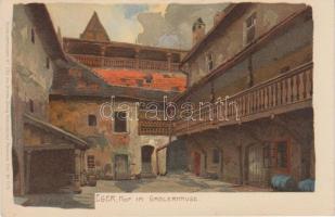 Cheb, Eger; Hof im Gablerhaus / court yard, Ottmar Zieher Künstlerpostkarte No. 2729. litho