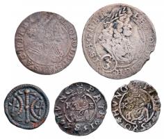 1580-1696. 4db magyar és külföldi kisezüst, közte Német Államok / Szilézia / Boroszló 1695MMW 3kr Ag "I. Lipót" (1,10g) + 1131-1141. Denár Cu "II. Béla" (0,31g) T:2-,3 Unger I. 49.