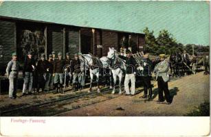 Forage transport on railway, soldiers (EK)