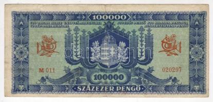 1945. 100.000P "kék" bélyeggel T:II-/III