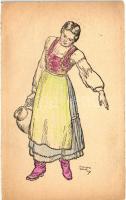 Székely leány, Siklód, Orbis Pictus Hungaricus, Magyar Népviselet / Székely girl, folklore s: Horváth Jenő (EB)