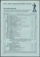 1935 Gyoma, Kner Izidor Könyvnyomdájának írószereket, irodafelszerelési cikkeket érintő októberi árváltozási jegyzéke