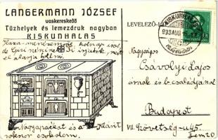 Kiskunhalas, Langermann József vaskereskedő, Tűzhelyek és lemezáruk nagyban, reklám / Hungarian stove advertisement (EK)