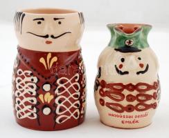3 darabos kerámia tétel: virágmotívumos miniatűr köcsög, kerámia, "Simon Antal, Mezőtűr" j...