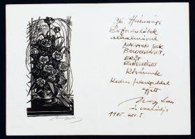 Nagy László Lázár (1935-): Virágcsokor és In memoriam Illyés. Fametszet és tus, papír és pauszpapír, jelzett, 11×7 cm