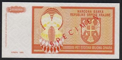Horvátország/Krajina Szerb Köztársaság  1993. 500.000.000D "Specimen 000" T:I