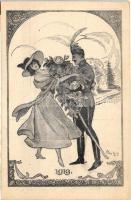 1919 Romantic couple, hussar and lady s: Szép Lajos