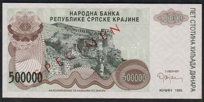 Horvátország/Krajina Szerb Köztársaság 1993. 500.000D "Specimen 000" T:I