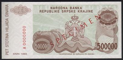 Horvátország/Krajina Szerb Köztársaság 1993. 500.000D "Specimen 000" T:I