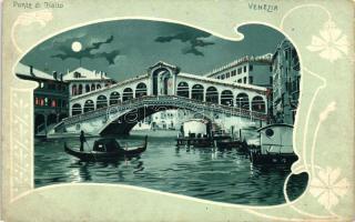 Venezia, Venice; Ponte di Rialto, glittery floral Art Nouveau litho