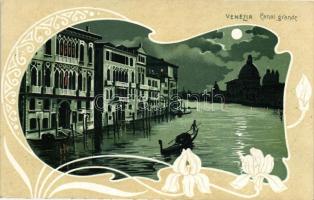 Venezia, Venice; Canal grande, floral Art Nouveau litho