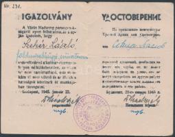 1945 Bp., A Vörös Hadsereg által kiadott, szabad járást biztosító földművelésügyi minisztérium alkal...