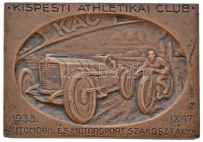 Berán Nándor (1889-1965) 1933. "Kispesti Athletikai Club Automobil és Motorsport Szakosztálya" Br plakett (54x78mm) T:2