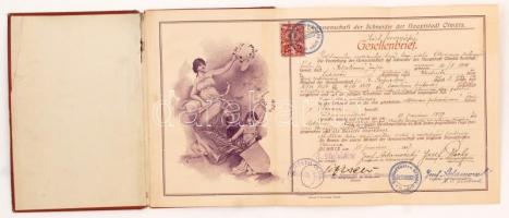 1927 Olmütz, Szabólegény mesterlevele, miszerint a 3 tanulóévét letöltötte és vizsgáját sikeresen le...