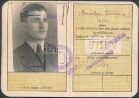 1945 Bp., Fényképes személyazonossági jegy a BHÉV által kiállított ideiglenes utazási igazolványhoz