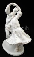 Herendi táncoló pár, fehér mázas, jelzett, hibátlan, m: 30 cm