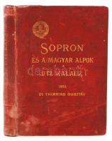 Dr. Thirring Gusztáv: Sopron és a magyar Alpok. 11 képpel, 5 városi tervrajzzal, 15 képmelléklettel és 40 szövegképpel, közte 15 alaprajrajz. Sopron, 1911, Dunántúli Turista Egyesület. Kiadói aranyozott egészvászon kötés, belül a gerincnél javított, kissé kopottas állapotban.