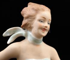 Wallendorf lány agárral, kézzel festett, jelzett, hibátlan, m:27, h:23 cm/ Wallendorf girl with dog,...