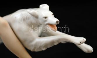 Wallendorf lány agárral, kézzel festett, jelzett, hibátlan, m:27, h:23 cm/ Wallendorf girl with dog,...