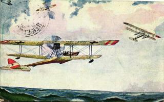 Unsere K.u.K. Kriegsmarine / WWI. K.u.K. navy, aeroplanes, P.U.G. Postkarte Nr. F 112. (EB)