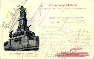 Rhein-Dampfschiffahrt, Kölnishe und Düsseldorf Gesellschaft, Dampfschiff Borussia, Niederwald-Denkmal / Rhine steamship trip, Borussia steamship, statue (EK)