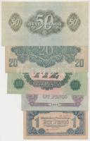 1944. 1P sorszámozással, vágáshibával + 5P + 10P + 20P + 50P mind "A Vöröshadsereg Parancsnoksá...