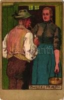 Zwiegespräch / German folklore, couple, Hubert Köhler litho s: Curt Ullrich (EK)