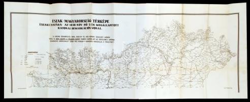 1938 Észak-Magyarország térképe, Északi határa az 1938. november 5-én megállapított katonai demarkációs vonal, Magyar Kir. Térképészeti Intézet, 114x44 cm