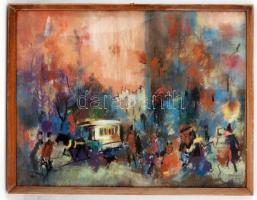 Filip jelzéssel: Városi forgatag. Pasztell, papír, sérült, üvegezett keretben, 40×60 cm