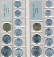 1974. 2f-10Ft 9db klf érmés forgalmi sor fóliatokban + 1977. 2f-10Ft 9db klf érmés forgalmi sor fóli...