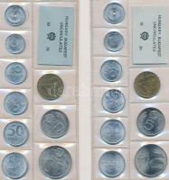 1974. 2f-10Ft 9db klf érmés forgalmi sor fóliatokban + 1977. 2f-10Ft 9db klf érmés forgalmi sor fóli...