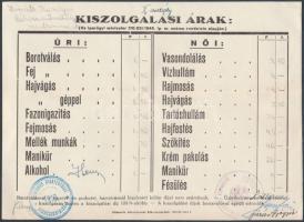 1946 Az iparügyi miniszter rendelete alapján meghatározott úri és női hajvágással, borbélymunkákkal kapcsolatos árak