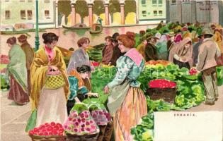 Venice, Venezia; Erbaria / flower shop, ladies folklore, De Paoli & Fiecchi litho s: R. Tafuri (EK)