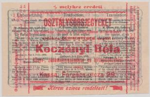 Budapest 1899. "Magyar Királyi Szabadalmazott Osztálysorsjáték - 1/4 Eredeti Sorsjegy - Ötödik ...