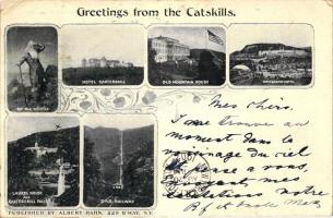 Catskills Mountains, Hotel and waterfall Kaaterskill, New Grand Hotel, Otis Railway, Laurel house, Rip van Winkle (EK)
