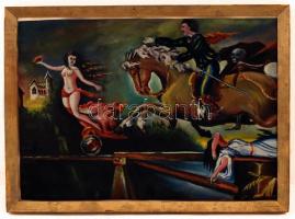 Jelzés nélkül: Vágtató képzelet. Olaj, karton, keretben, 36×49 cm