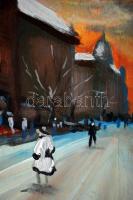 Berkes jelzéssel: Téli utca. Olaj, fa lemez, 43×65 cm