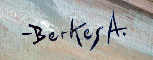 Berkes jelzéssel: Téli utca. Olaj, fa lemez, 43×65 cm