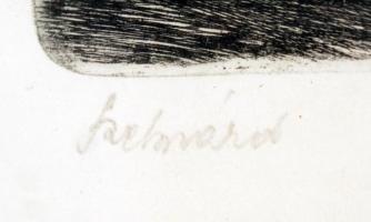 Blahos Rudolf (1917-1986): Szekszárd. Rézkarc, papír, jelzett, üvegezett keretben, 32×42 cm